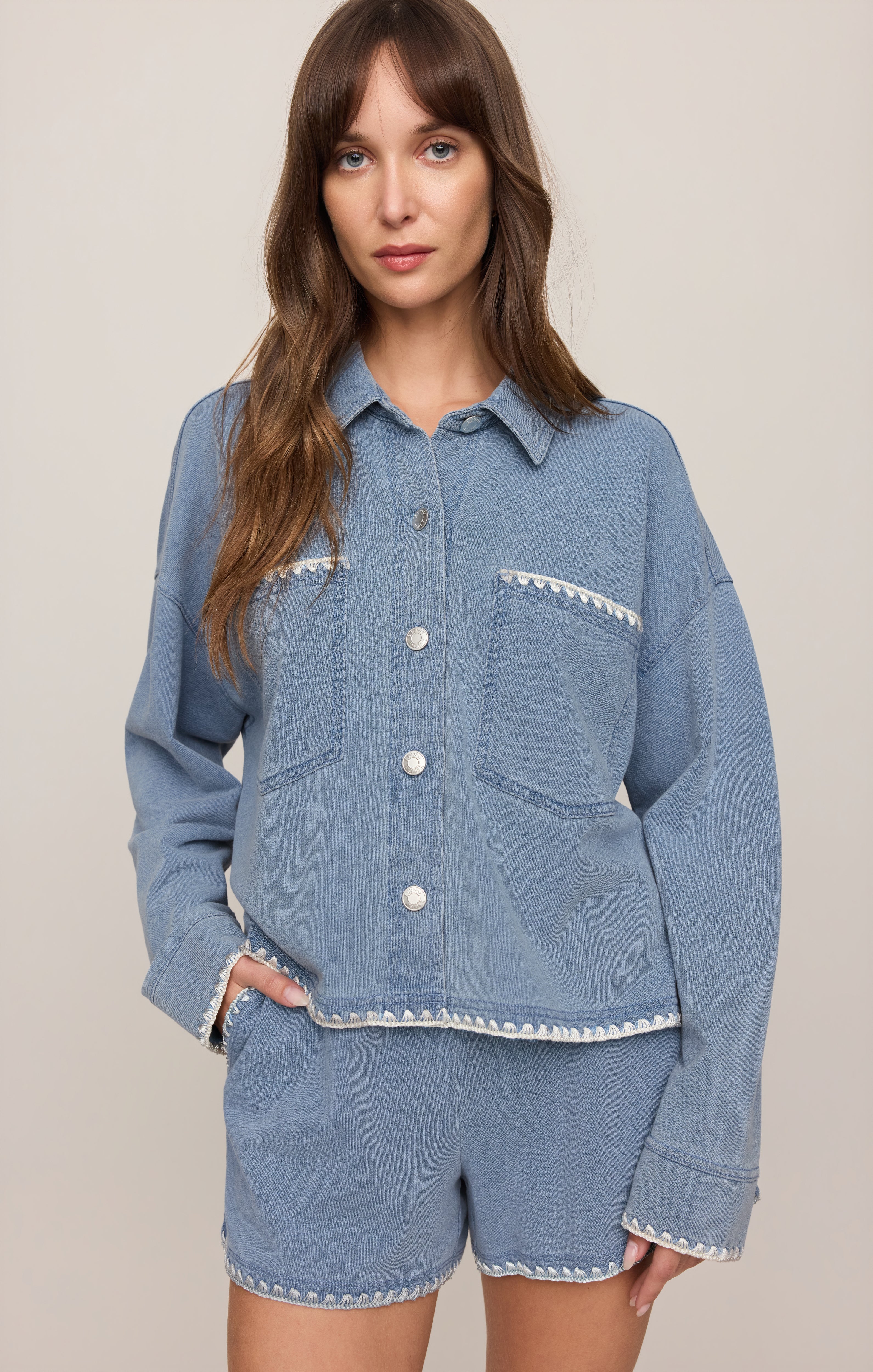 All Day Knit Denim Crop Whipstitch Jacket