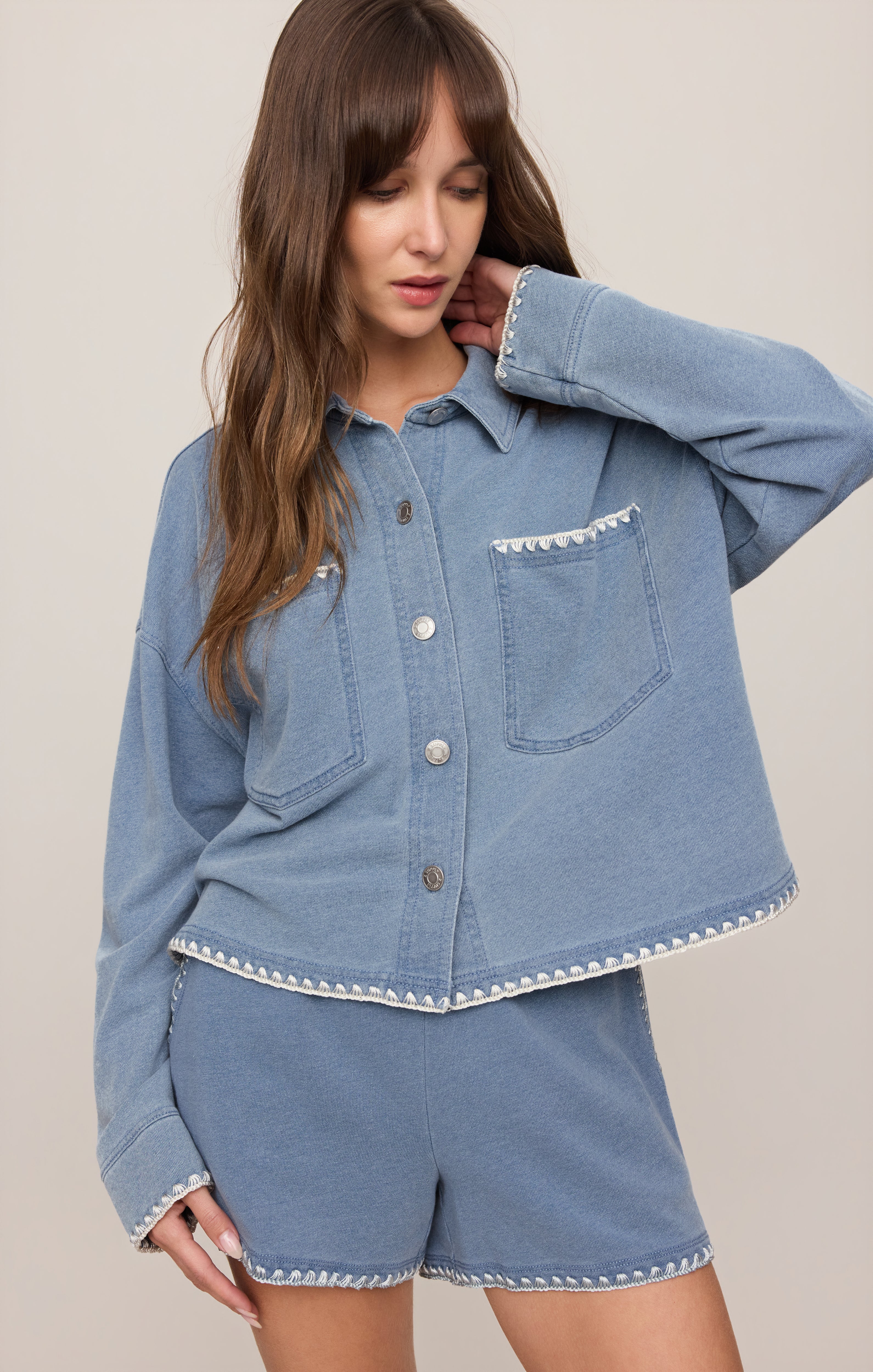 All Day Knit Denim Crop Whipstitch Jacket