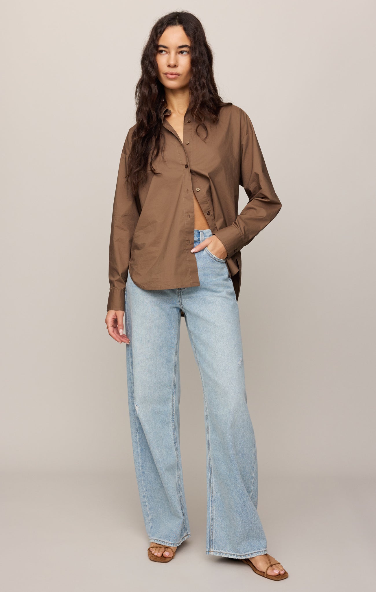 Elevated Poplin Relaxed Button Up Top