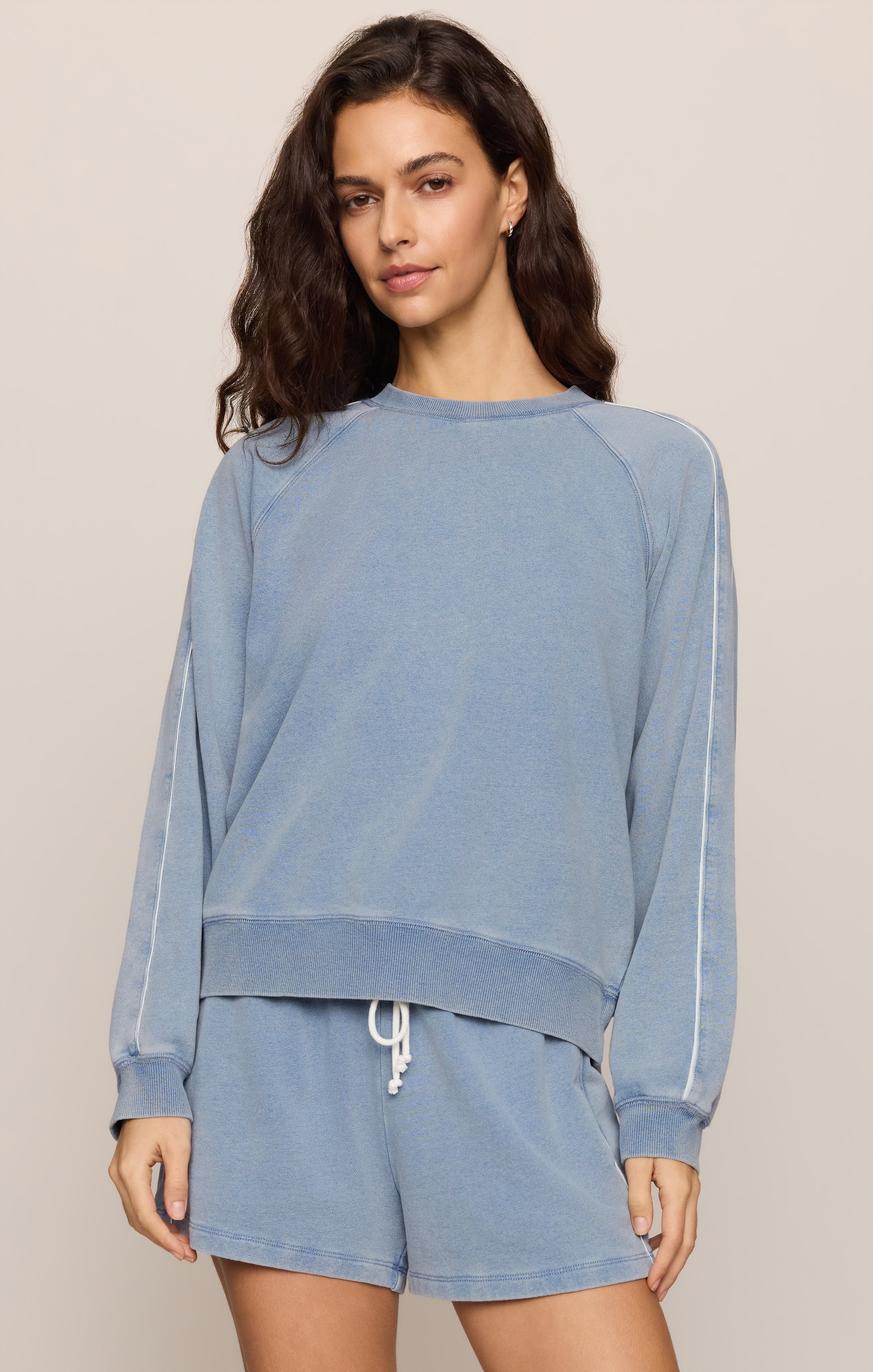 Sport Stripe Boyfriend Knit Denim Sweatshirt